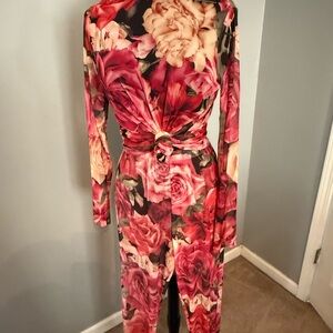 Fashion Nova Floral Long Sleeve 2 piece set  - Pink and Red